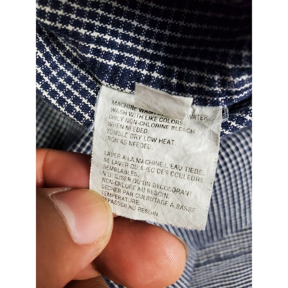 Eddie Bauer Button Down Long Sleeve Mens Sz L Navy Blue 100% Cotton Check Shirt - Picture 10 of 10